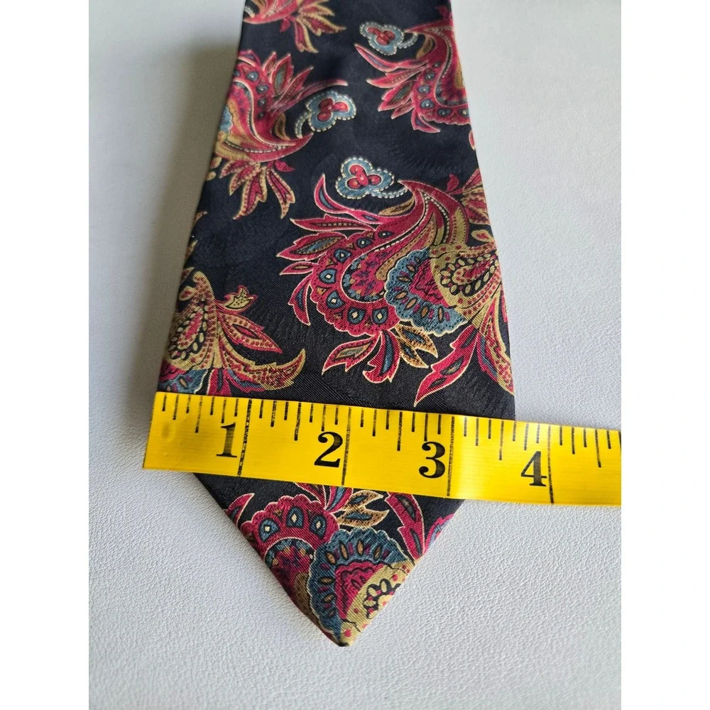Cravatte Lavatelli Black Paisley Silk Necktie Retro Vintage Floral Dark Academia